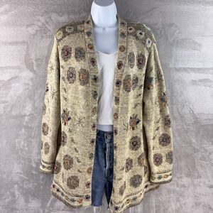 Vintage Peruvian Connection Cardigan Womens Size Large Tan Pima Cotton Hand Knit